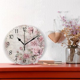 ALAZA Wall Clock Vintage Pink Roses Silent Non-Ticking Decorative Wall Clocks Battery Operated 10 Inch for Home Living Room Kitchen Bathroom Bedroom