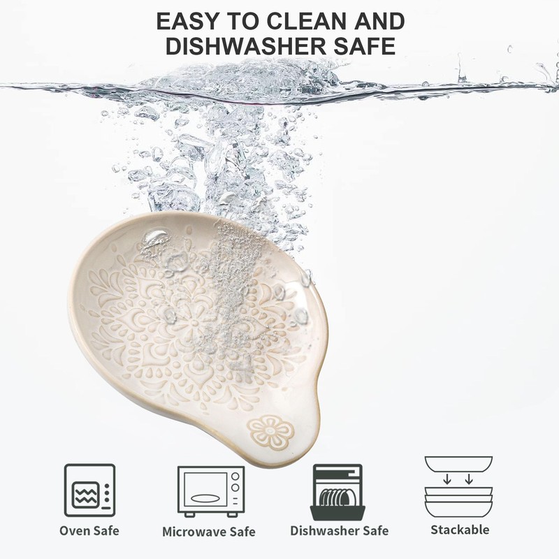 Howise Farmhouse Ceramic Spoon Rests Holder for Kitchen Counter Stove