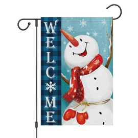 Wodison Winter Garden Flag 12 x 18 Inch Double Sided for Outside, Small Welcome Snowman Winter Holiday Yard Outdoor Decorative Flag