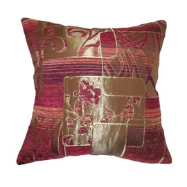 ReynosoHomeDecor Burgundy, Purple, Orange, and Gold Swirls and Squares Chenille Square Decorative Throw Pillow Cover (14"x14")