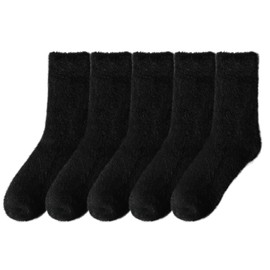 MOCOCITO 5 Pairs Fluffy Socks Womens Stocking Fillers black fluffy socks heated socks Fuzzy Warm Socks Winter Soft Socks Comfy House Socks Thermal Socks Sleeping Bed Socks Christmas socks 4.5-9