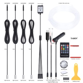 TABEN Car Atmosphere Light Kit, Music Synchronisation Multicoloured RGB 16 Million Colours, 4 Metres, Fibre Optic USB Ambient Lighting Kit, Sound Active Function and Wireless RF Remote Control, DC 12