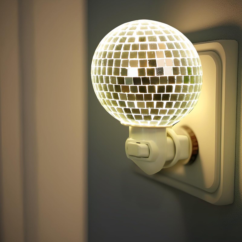 Disco Ball Night Light Plug into Wall, Silver Mirror Night