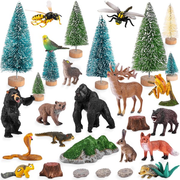 Gerrii 39 Pcs Forest Animal Diorama Kit Woodland Creatures Figurines