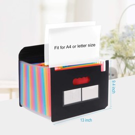 Expanding File Organisers, 24 Pockets Document Organiser Filing Boxes, Expanding File Folder, Accordion A4 Filing Folders Plastic Wallets,Bills Storage Box with Lid(Black)