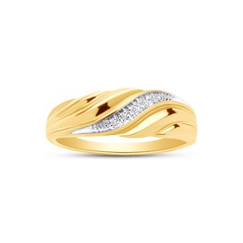 AFFY 1/20 CT.t.w Round Cut Natural Diamond Bypass Design Men's Wedding Anniversary Band Ring In 14k Yellow Gold Over Sterling Silver (I-J Color, I2-I3 Clarity, 0.05 Cttw) Ring Size-12