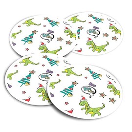 Vinyl Round Stickers (Set of 4) 10cm - Ho Ho Ho T-Rex Dinosaur Kids Boys Girls for Laptops, Tablets, Luggage, Scrap Booking, Fridges #170623