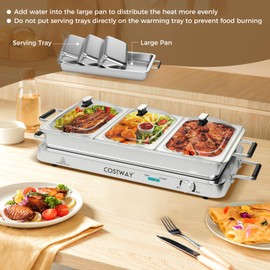 COSTWAY Buffet Servers and Warmers, 2 in 1 Electric Warming Tray, 450W Stainless Steel Chafing Dish with Temperature Control, 3 Serving Trays, 8 Qt Food Warmers Station for Parties Banquets Events