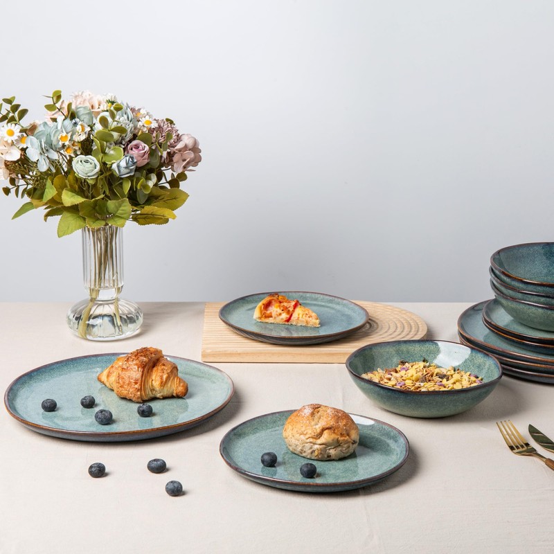 AmorArc Ceramic Dinnerware Sets,Handmade Reactive Glaze Stoneware Plates and Bowls