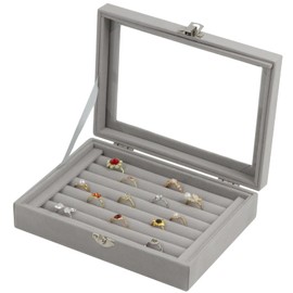 Fordonral Velvet Jewelry Organizer Box, Jewelry Drawer Organizers Trays, Earring Ring Necklace Holder Display Case (Gray, Ring Box)