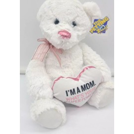 The Petting Zoo Share & Smile White Teddy Bear "I'm a Mom. What's Your Superpowe