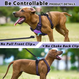 Funfox Dog Harness Small Breed, No Pull Dog Harness Adjustable with Handle Easy Control, Durable Materials 2 Clips Harnais Pour Chien Reflective Strips Pet Vest for Night Walking Purple S