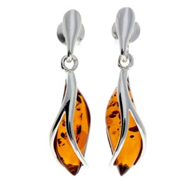 Beautiful 925 Sterling Silver & Baltic Amber Designer Earrings SilverAmber - GL131C