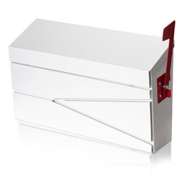 Ydocabinit Wall Mount Mailbox, Large Capacity Mailbox for House, with Flag Kit, Galvanized Steel Rust-Proof Metal Post Drop Box, Mailboxes for Outside, 15.74"×9.84"×4.33", White, Modern Sleek Style