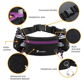 Number-one Running Belt with Water Bottles(2 x 175ML), Hydration Belt Waterproof Waist Pack Bag Fits iPhones Adjustable Sports Waist Pouch for Marathon Running Hiking Cycling, Purple