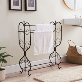 Kings Brand Furniture - Freestanding Pewter Metal Towel Rack Stand with 3 Bars for Bathroom, Bedroom, Laundry Room, Blanket Rack