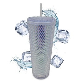 Nadia's Little Treasures Studded Tumbler Straw Lid - Plastic Double Walled Cold Cup for iced Coffee, Water, Slush or Smoothies, Your Home Cinema Cup (Unicorn 24OZ)