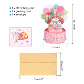PATIKIL 1st Birthday Card, Pop-Out 3D Card with Greeting Card & Envelope, Pink, Birthday Occasion