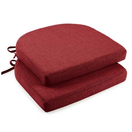 downluxe Indoor Chair Cushions for Dining Chairs, Soft and Comfortable Textured Foam Kitchen Chair Pads with Ties and Non-Slip Backing, 16" x 16" x 2", Red, 2 Pack