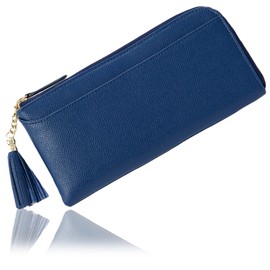 GRAV Women's Long Wallet, L-Shaped Zipper, Thin, Large Capacity, Skimming Prevention, RFID Card Storage, Coin Purse, Prevents Bills from Breaking, 5 Colors Available, navy