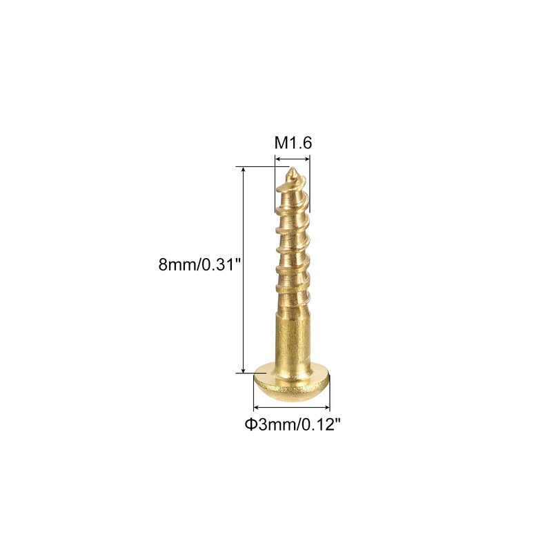 sourcing map Wood Screws M1.6 x 8 mm Slotted Round