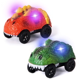 Track Car Replacement Only, LED Light Up Dinosaur Cars Compatible with Glow Magic Tracks & Most Tracks, Dino Cars accesories for racce Track Sets(2 Pack)