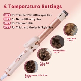 QUICO Professional 2-in-1 Curler Iron and Steam Hair Straightener, 1" Ceramic Hair Curling Wand, with Negative Ions, 330/360/390/420°F, Temp Memory, Fast Heating & Auto-Off, with Glove & Comb & Clips