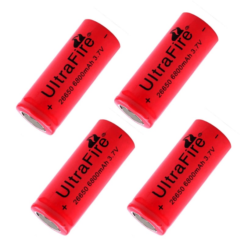 UltraFire 4pcs 26650 Battery UltraFire Rechargeable 3.7V Flat Top Batteries