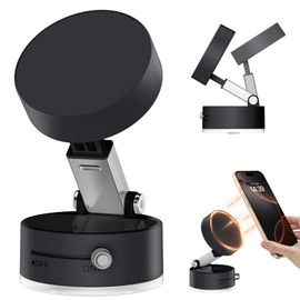 DUEDUE Smartphone Stand, Vacuum Suction Type, Car Smartphone Stand, Magsafae Compatible, Smartphone Holder, 2 Levels Adjustable, In-Car Holder, 180° Openable, Foldable, Black, Includes Magnetic