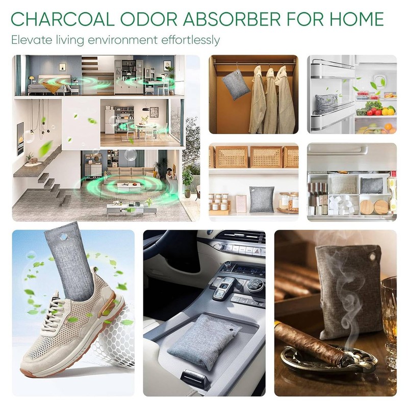 RETROGOO Activated Charcoal Odor Absorber,4x200g with Hooks Nature Odor Eliminator