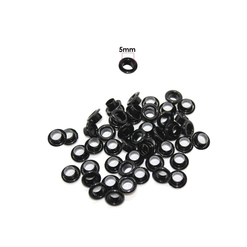 Trimming Shop 5mm Black Eyelets Grommets with Washers for Clothing,