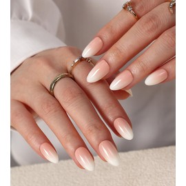 Morily 30Pcs Press on Nails Short Almond, Ombre Pink Fake Nails Acrylic False Nail Tips Reusable Full Cover Stick on Nails for Women - 15 Sizes