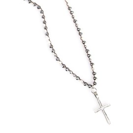 ISABEL INY Remi Necklace (Charcoal, Silver Plated Brass Cross)