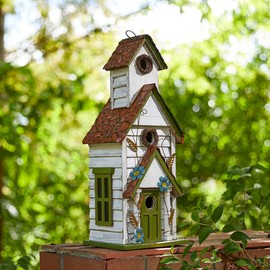 Glitzhome Oversized White and Green Solid Wood 3-Story Villa Bird House, 20" H Distressed Decorative Outdoor Garden Birdhouse Pet Cottage for Outdoor Patio Garden