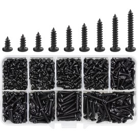450 Pieces Self-Tapping Screws Set M3 Countersunk Flat Head Screw Black Carbon Steel Tapping Screws Assortment Set for Wood Soft Metal Plastic Woodworking Fixing