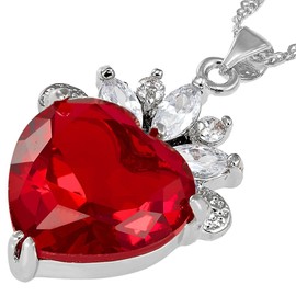 RIZILIA Ocean Heart Pendant with 45cm(18") Chain & Heart Cut Gemstones CZ [Red Ruby] in 18K White Gold Plated, Simple Modern Elegance
