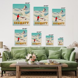 Poster Master Travel Canvas - Retro Zermatt Switzerland Print - Ski Art - Matterhorn Art - Gift for Men, Women, Travel Lover - Decor for Bedroom, Office, Living Room - Available in 8x10 to 30x40