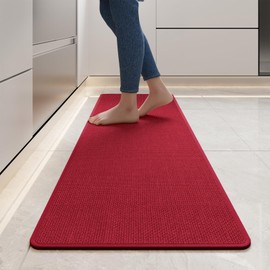 YDKGL Kitchen Mats for Floor, Super Absorbent Kitchen Rugs Non Slip Washable, Soft Imitation Linen Braided Kitchen Runner Rug, Standing Mat Kitchen Sink Mat, Easy to Clean, Red 17x59