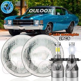 QULOOX For Chevy Chevelle SS 1971-1973 Pair 7" inch LED Round Headlight High/Low Beam