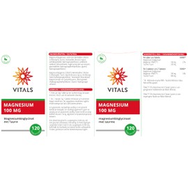 Vitals - Magnesium Bisglycinate 100mg with Taurine 120 Tablets High Dose Compound Form Magnesium Bisglycinate with Superior Bioavailability 100% Vegan