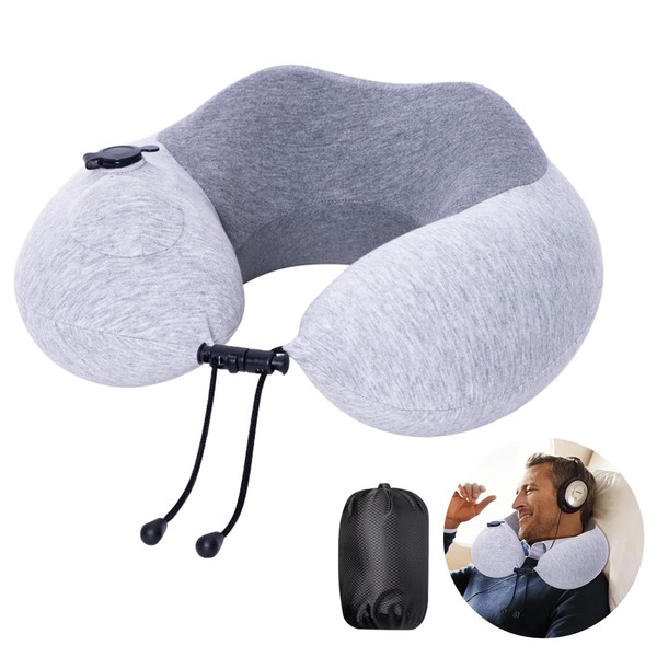ittyfei Travel Pillow,Memory Foam and Inflatable 2-in-1 Neck Pillow,Innovative Design,