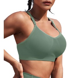ULTREAGLE Womens Comfortable Sports Bra - Racerback Light Support Padded Yoga Bra Adjustable Spaghetti Strap Workout Bra Tops, Green, L