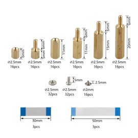 ZDE 182pcs M2.5 Series Male Female Hex Column Brass Standoff Spacer Screws Nuts Assortment Kit for Raspberry Pi with M2 Screws 30mm FFC Cable 50mm FFC Cable for PCIe to NVMe SSD Adapter Board