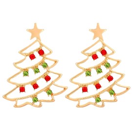 FDEETY Women's Fashion Hypoallergenic Ambient Colourful Cubic Zirconia Christmas Tree Earrings Premium Delicate Sweet Christmas Festive Earrings, Zinc