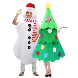 Funnysoft 2 Pcs Snowman Costume and Christmas Tree Costume Set over the Head Christmas Outfit for Christmas Cosplay Winter Parades Holiday Parties