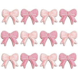 12 Pcs Mini Bow Patches Iron on Pink Coquette Aesthetic Cute Small Bowknot Patch Appliques Self-Adhesive Embroidered Sew on, DIY Craft Decor Clothing Sticker for Backpacks Clothes Dress Hat Jeans