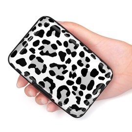 Hsxnam Credit Card Holder Wallet, RFID Blocking Credit Card Case Aluminum Metal Cute Business Card Holder Pocket ID Case for Women Men, White Leopard