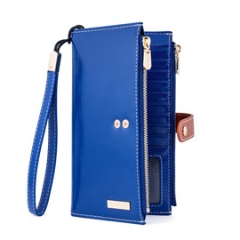 ANDOILT Women's Genuine Leather Wallet RFID Blocking Credit Card Holder Zipper Purse Cell Phone Handbag (B_Blue)