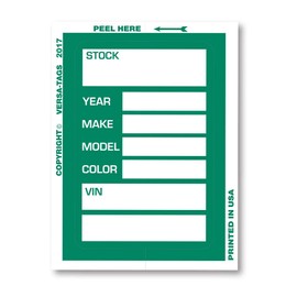 Generic Versa Tag Stock Stickers 100 Pack Keeler-Bak Car Lot Auto Dealer Supplies Dealership Windshield Window Green,Clear,green,3” x 4”,423-Green-ASP