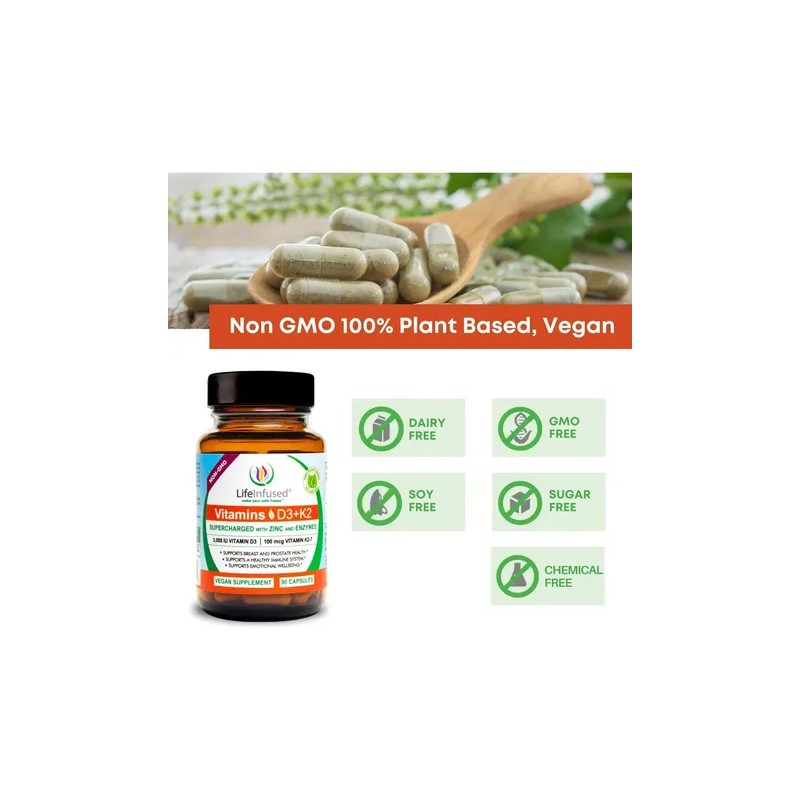 Life Infused Vitamina D3 K2 Con Zinc Y Enzimas 90